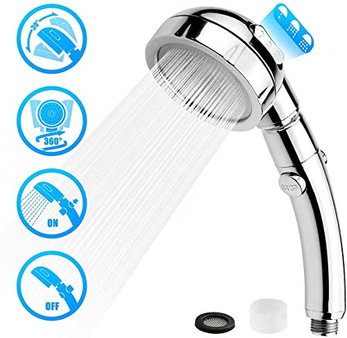 Alcachofa Ducha, Newlemo Ducha de Mano con un Botón de Parada de Agua - 3 Modos de Chorro de Agua, Ahorro de Agua, Duchas Alcachofa para Bañarse y Spa