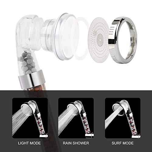Alcachofa Ducha, Sooair Alcachofa Ducha con Manguera, Alcachofa de Ducha con 1.5m Manguera Inoxidable 1 Filtro Iónico, 3 Modos Telefono Ducha, Mango Ducha, Ducha de Mano con Manguera