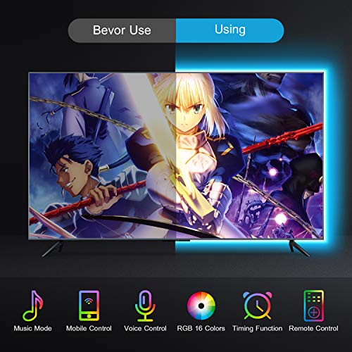 Alexa Tira Led USB para TV 5V, Etersky Luces de Led Wifi 220V Control de App y Voz Compatible con Alexa y Google Home, 16 Colores Brillo Ajustable Led Rgb Wifi con Modo Música y Temporizaor, 2M