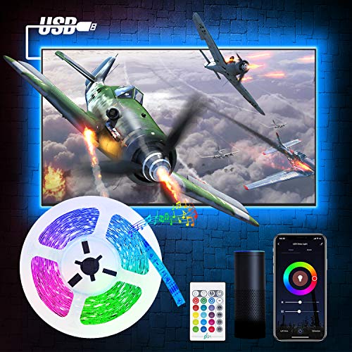 Alexa Tira Led USB para TV 5V, Etersky Luces de Led Wifi 220V Control de App y Voz Compatible con Alexa y Google Home, 16 Colores Brillo Ajustable Led Rgb Wifi con Modo Música y Temporizaor, 2M
