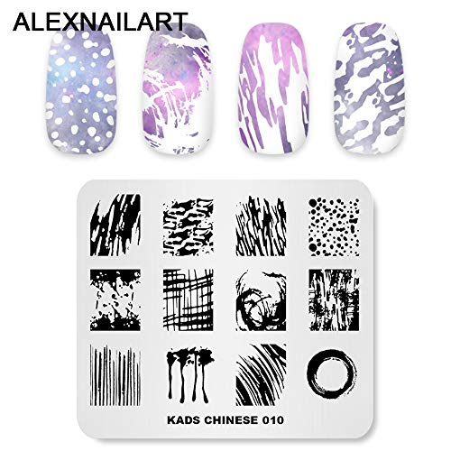 Alexnailart Placa de Estampación de Uñas Estilo chino Tema Imagen Plantillas de Diseño Salpicaduras de tinta Patrón de Graffiti Manicura Impresión DIY Nail Art Herramientas