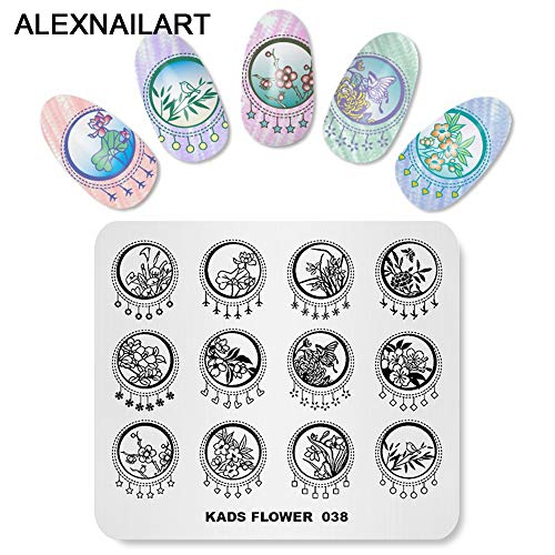 Alexnailart Placa de Estampación de Uñas Flor china Tema Imagen Plantillas de Diseño Lotus Bambú Patrón de Mariposa Impresión de Manicura DIY Nail Art Herramientas