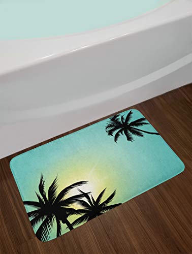 Alfombra De Baño Antideslizante Hawaiian Miami Beach Island Palmeras Sol como cielos despejados Lámina Imagen Cocina Mascota Alfombrilla De Baño(80cmx60cm)