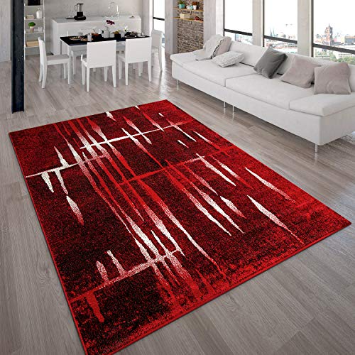 Alfombra De Diseño Moderna De Pelo Corto En Rojo Y Crema Jaspeada, tamaño:160x220 cm