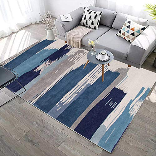 Alfombras Niñas Habitacion Infantil Alfombra diseño de Rayas Anchas Azul Estilo Simple Alfombra Exterior Suave y sin decoloración Alfombras para Dormitorio Alfombra De Gateo Azul 200X300CM