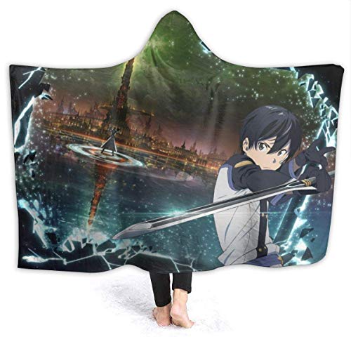 alice-shop Sword Art Online Manta con Capucha Personalizada de Superficie de Agua Kirito, Mantas portátiles Suaves de vellón Ultra Suave