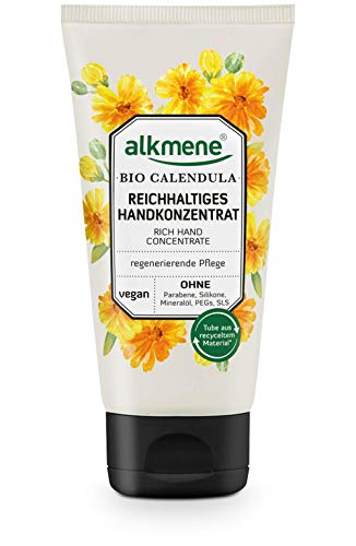 Alkmene - Crema de manos concentrada con caléndula orgánica - Crema de manos rica para manos y manos muy secas - Crema vegana sin siliconas, parabenos, aceite mineral, PEGs, SLS & SLES (1 x 75 ml)