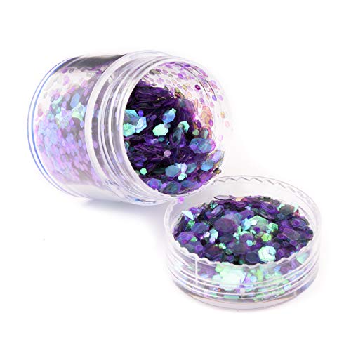 Allwon Body Glitter Festival de cosméticos Chunky Glitter Lentejuelas Escamas iridiscentes Destellos para el Arte de uñas de Cara, Cuerpo y Cabello, 12 Colores