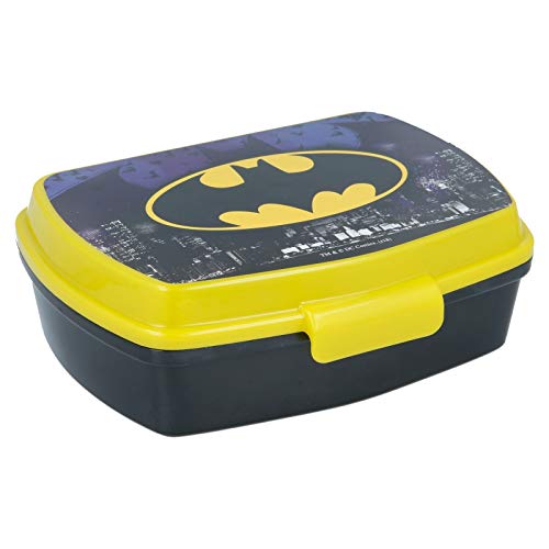 ALMACENESADAN 2041; Sandwichera Rectangular Multicolor Batman Symbol; Producto de plástico, Libre BPA; Dimensiones Interiores 16,5x11,5x5,5 cm