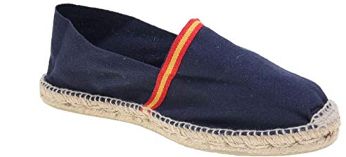 Alpargata Piso Yute y Tejido Lona Bandera ESPAÑA Made IN Spain Cosido A Mano (Marino, Numeric_44)