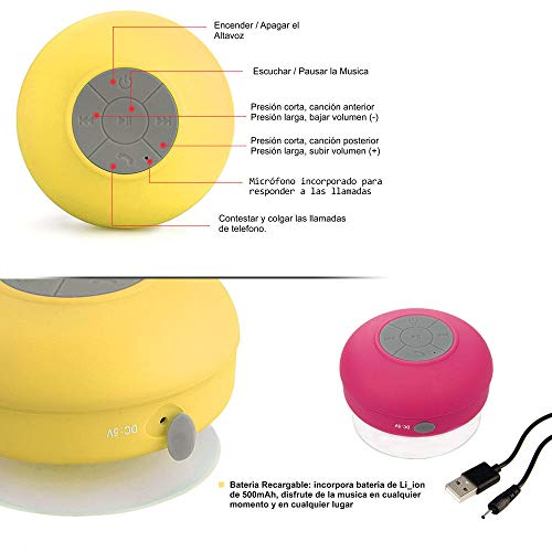 Altavoz Bluetooth Acuático Impermeable portátil con Ventosa para Ducha Piscina Compatible con móvil y Tablet (Rosa)