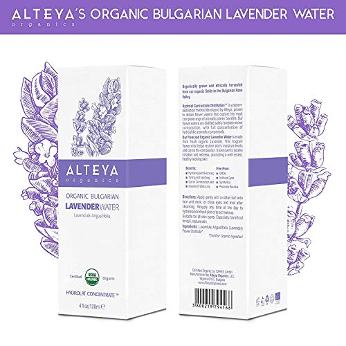 Alteya Organic - Agua de lavanda, orgánica – Certificado por USDA - Auténtica agua de flor natural pura destilada al vapor - Pulverizador, 240 ml