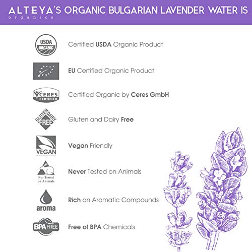 Alteya Orgánico Lavanda Agua Spray 120 ml - 100% USDA certificado orgánico Auténtico Natural Flor Agua Vapor destilado y vendido directamente por el Lavender Grower Alteya Organics