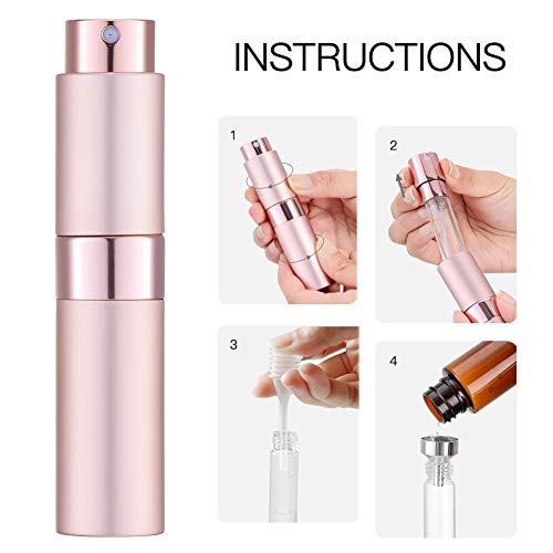 Aluminio 8ml Atomizador Perfume Recargable, Perfumador Dispensador, Botellas de Viaje, Spray Pulverizador Pequeño para Colonia (Rosa Mate)