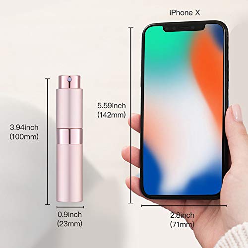 Aluminio 8ml Atomizador Perfume Recargable, Perfumador Dispensador, Botellas de Viaje, Spray Pulverizador Pequeño para Colonia (Rosa Mate)