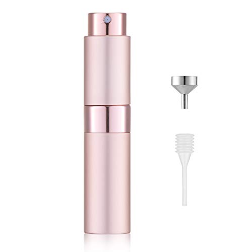 Aluminio 8ml Atomizador Perfume Recargable, Perfumador Dispensador, Botellas de Viaje, Spray Pulverizador Pequeño para Colonia (Rosa Mate)