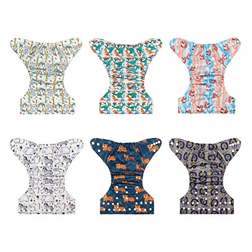 Alva Baby - Pañales de tela reutilizables (6 unidades), lavables, 6 unidades de pañales + 12 paños interiores Neutral Color 6DM45 Talla:All in one