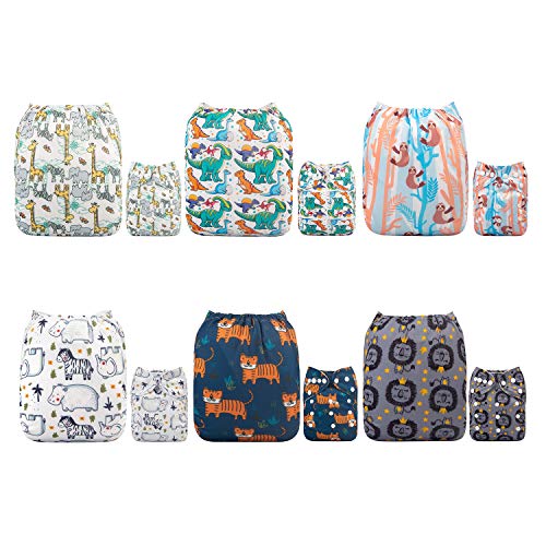 Alva Baby - Pañales de tela reutilizables (6 unidades), lavables, 6 unidades de pañales + 12 paños interiores Neutral Color 6DM45 Talla:All in one