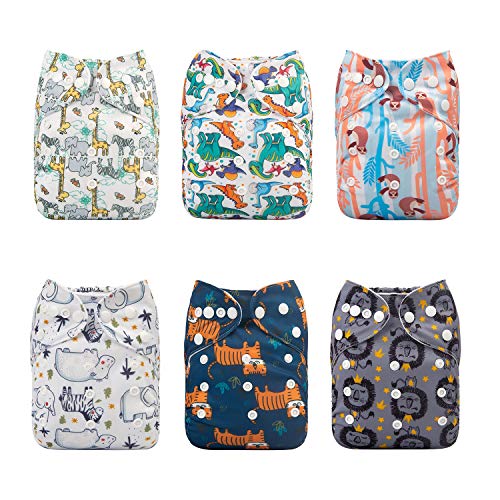 Alva Baby - Pañales de tela reutilizables (6 unidades), lavables, 6 unidades de pañales + 12 paños interiores Neutral Color 6DM45 Talla:All in one