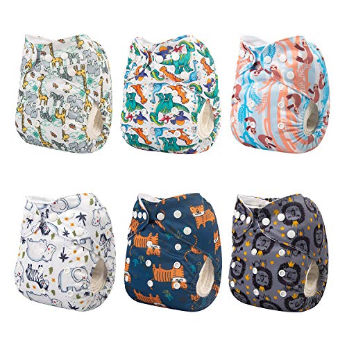 Alva Baby - Pañales de tela reutilizables (6 unidades), lavables, 6 unidades de pañales + 12 paños interiores Neutral Color 6DM45 Talla:All in one