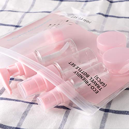 Amaoma Botes Viaje Avión Kit Viaje Avión Neceser Botellas de Viaje Transparente Kit Aseo de Viaje para Avión para Champú Crema Gel Líquido Contenedor Libre de BPA & TSA Aprobado 9 Piezas Rosa
