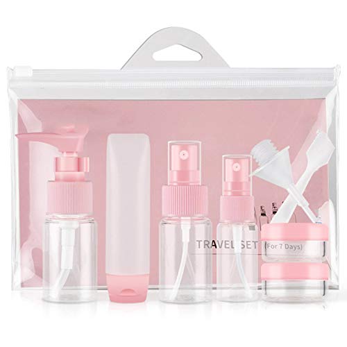 Amaoma Botes Viaje Avión Kit Viaje Avión Neceser Botellas de Viaje Transparente Kit Aseo de Viaje para Avión para Champú Crema Gel Líquido Contenedor Libre de BPA & TSA Aprobado 9 Piezas Rosa