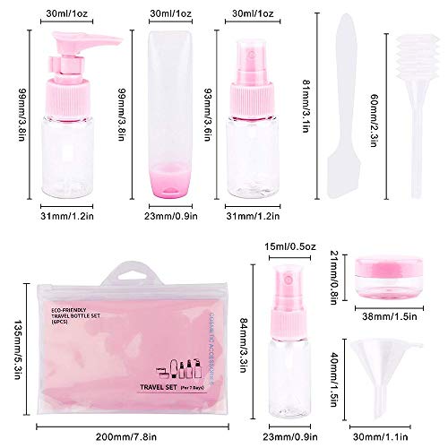 Amaoma Botes Viaje Avión Kit Viaje Avión Neceser Botellas de Viaje Transparente Kit Aseo de Viaje para Avión para Champú Crema Gel Líquido Contenedor Libre de BPA & TSA Aprobado 9 Piezas Rosa