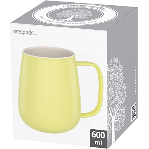 Amapodo - Taza de café grande de porcelana con asa, 650 ml, XXL, para oficina, café, amarillo, regalos para mujeres y hombres