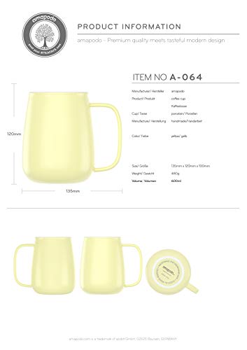 Amapodo - Taza de café grande de porcelana con asa, 650 ml, XXL, para oficina, café, amarillo, regalos para mujeres y hombres