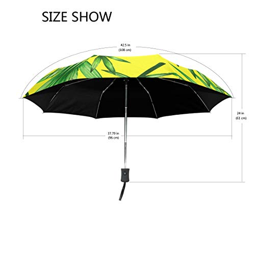 Amarillo Palm Umbrella Mujeres Chica Hombres Automático Abierto Cerrar Pequeños Totes Lluvia Domingo Señoras 3 Plegable