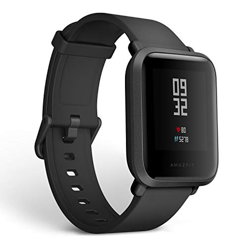 Amazfit Bip Smartwatch por Huami con frecuencia cardíaca Todo el día y Seguimiento de la Actividad, monitoreo del sueño, GPS, batería de Larga duración, Bluetooth, IP68 Resistente al Agua (Negro)