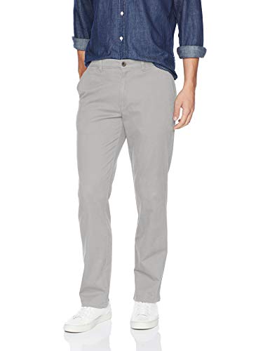 Amazon Essentials - Pantalones elásticos informales con corte recto para hombre, Gris (Light Grey), 33W x 30L