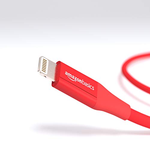 AmazonBasics - Cable de conector Lightning a USB A para iPhone y iPad - 1,8 m - 1 unidad, Rojo