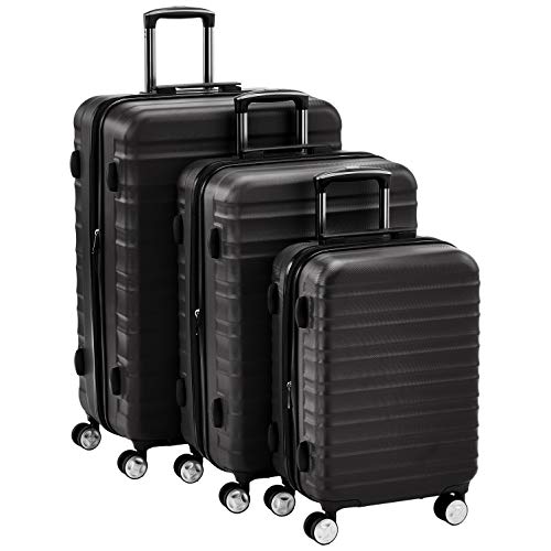 AmazonBasics - Juego de 3 maletas rígidas giratorias prémium (55 cm, 68 cm, 78 cm), negra