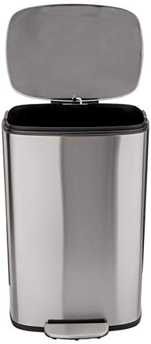 AmazonBasics Rectangle Soft-Close Trash Can - 50L, Satin Nickel