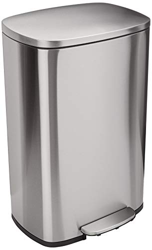 AmazonBasics Rectangle Soft-Close Trash Can - 50L, Satin Nickel