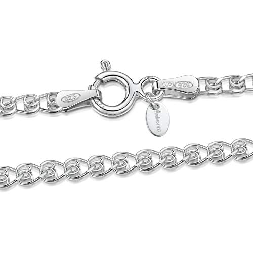 Amberta® Joyería - Collar - Fina Plata De Ley 925 - Cadena de Corazón - 2.3 mm - 40 45 50 55 60 cm (60cm)