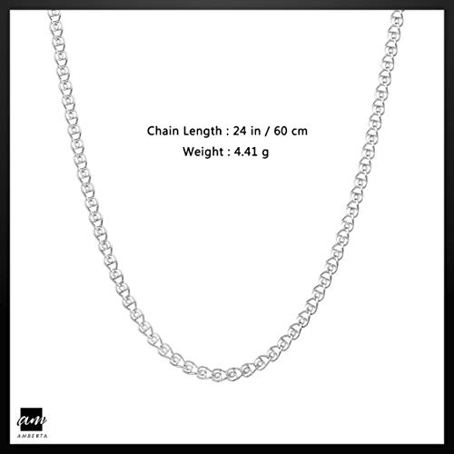 Amberta® Joyería - Collar - Fina Plata De Ley 925 - Cadena de Corazón - 2.3 mm - 40 45 50 55 60 cm (60cm)