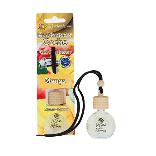 Ambientador Coche a Colgar Aroma, Botella 10 ml de líquido para Coche, tapón de Madera, Fabricado en España (Mango)