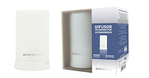 Ambientair. Difusor de aceite perfumado cilíndrico. Difusor de vapor frío mediante ultrasonidos con aceite hidrosoluble como perfume. Difusor recomendado para los aceites hidrosolubles Ambientair.