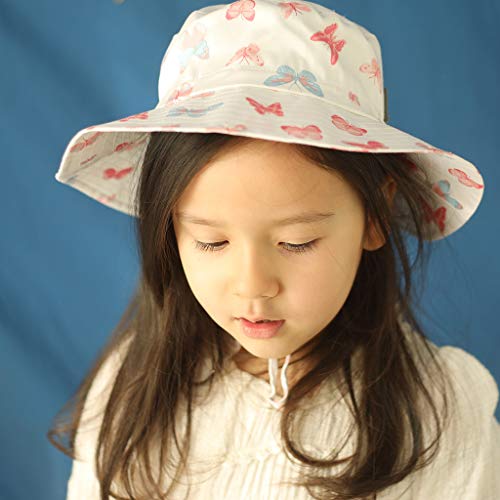 Ami & Li tots Niña Sombrero de Sol Bob Ajustable para Bebé Niña Niño Infantil Niños Pequeños Sombrero Protección Solar UPF 50 Unisexo-S:Mariposas Pastel
