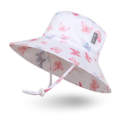 Ami & Li tots Niña Sombrero de Sol Bob Ajustable para Bebé Niña Niño Infantil Niños Pequeños Sombrero Protección Solar UPF 50 Unisexo-S:Mariposas Pastel
