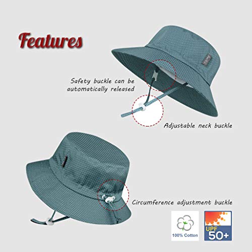 Ami & Li tots Niño Sombrero de Sol Bob Ajustable para Bebé Niña Niño Infantil Niños Pequeños Sombrero Protección Solar UPF 50 Unisexo-S:Lunares Azul grisáceo