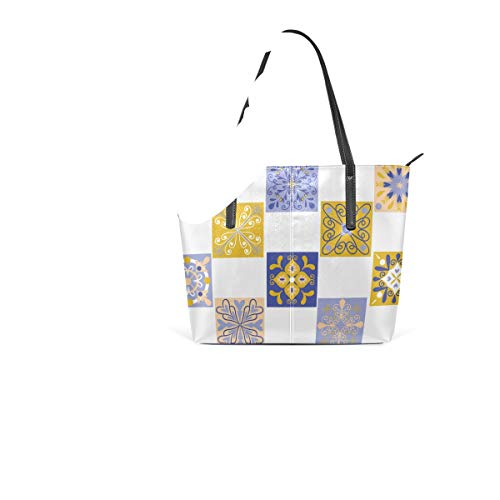 AMONKA Talavera - Bolso de piel con diseño geométrico y cuadrado, para mujeres y niñas