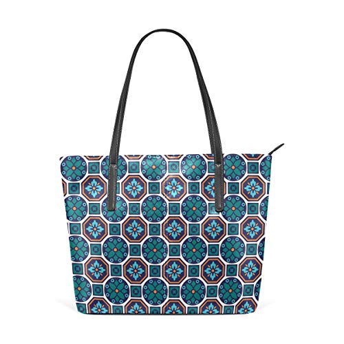 AMONKA Talavera - Bolso de piel para mujer y niña, diseño geométrico, color verde oscuro
