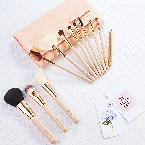 amoore 12 pcs Brochas de Maquillaje para Base Colorete Sombra de Ojos Cejas Pestaña y Labios (12 Pcs, Desnudo)