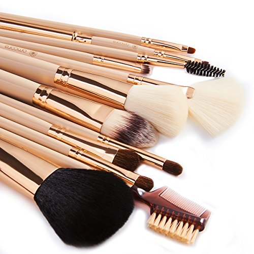 amoore 12 pcs Brochas de Maquillaje para Base Colorete Sombra de Ojos Cejas Pestaña y Labios (12 Pcs, Desnudo)