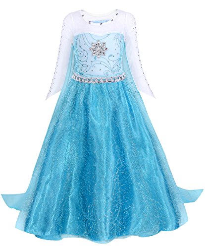 AmzBarley Disfraz Niña Princesa,Vestido Niña Traje para Boda Baile Fiesta Navidad Ceremonia Comunion Bautizo Halloween Carnaval Cosplay Cumpleaños Manga Larga con Capa Azul 01,3-4 Años