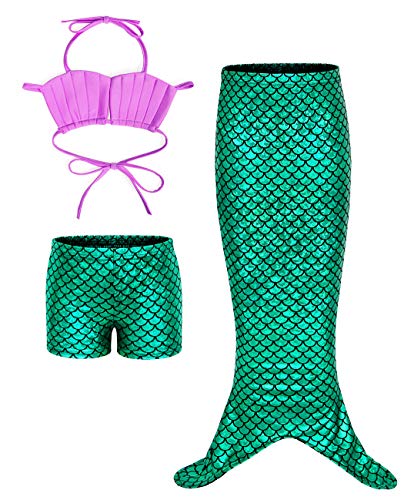 AmzBarley Sirena Bañador Niña Sirenita Traje Baño Pincesa Disfraz Niña 3 Piezas Verano Playa Nadar Natación Conjunto Cosplay 2-3 Años