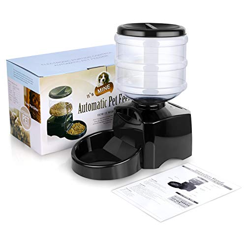 Amzdeal Comedero Automático Gatos y Perros 5.5L, Alimentador de Mascotas con Pantalla LCD, Dispensador con Función de Grabación